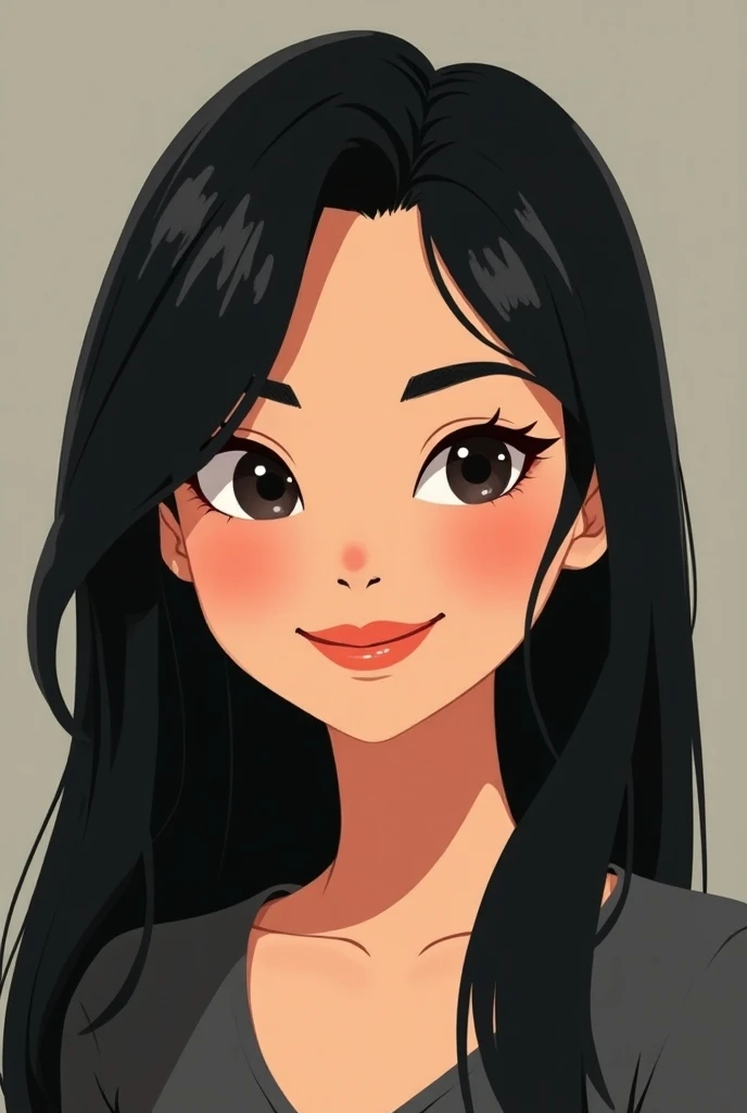 A woman with straight black hair, Smiling Cartoon style less cute 