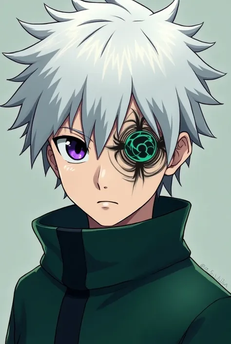 
Create me a character with pure white hair and purple eyes with the nonchalant acting and style and is a ninja in the hidden leaf village he has a kakki gankai that changes his eye color with a swirling like a shirikin in his eyes he has thus I don’t care...