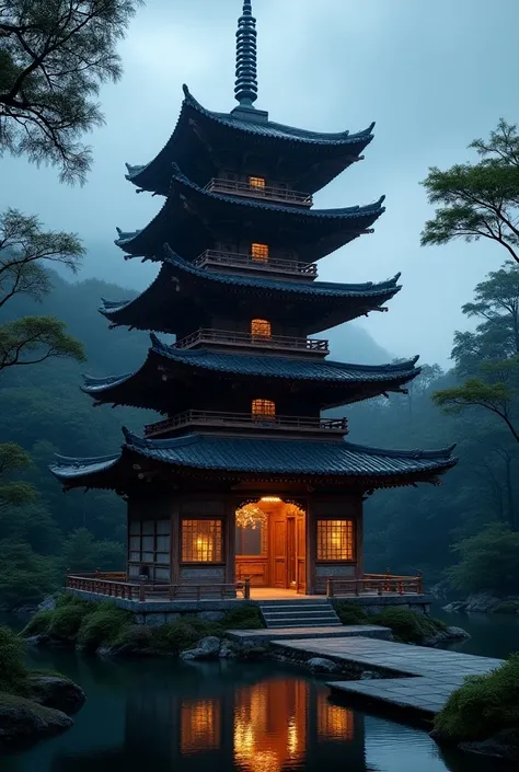 Mihatsaji pagoda with beautiful lights illuminated inside