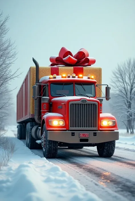 cargo truck with a Christmas present