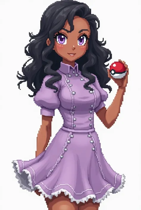 Please, crie uma Pixel art de corpo inteiro de uma personagem feminina, young adult,  in the style of the game :  Pokemon Black and White following the following instructions . Make the girl look like an adult . Make her have brown skin .  Make the charact...