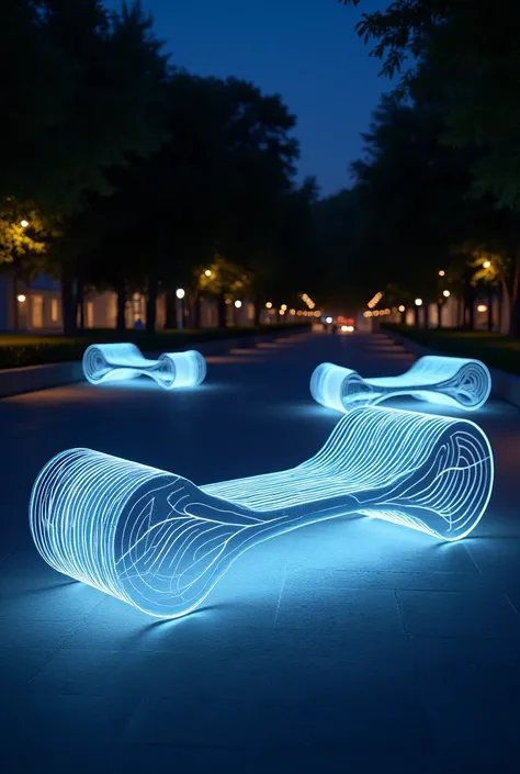 A low and long bench full of formability
A bench with wave-like lighting
Night view