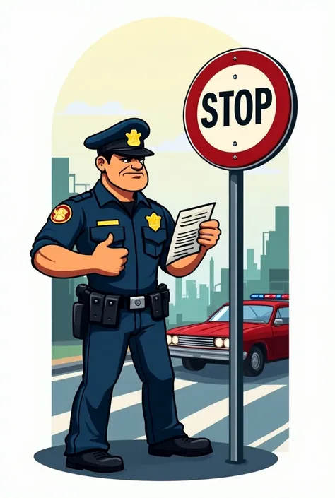  A logo with a traffic sign,a police officer imposing a fine 