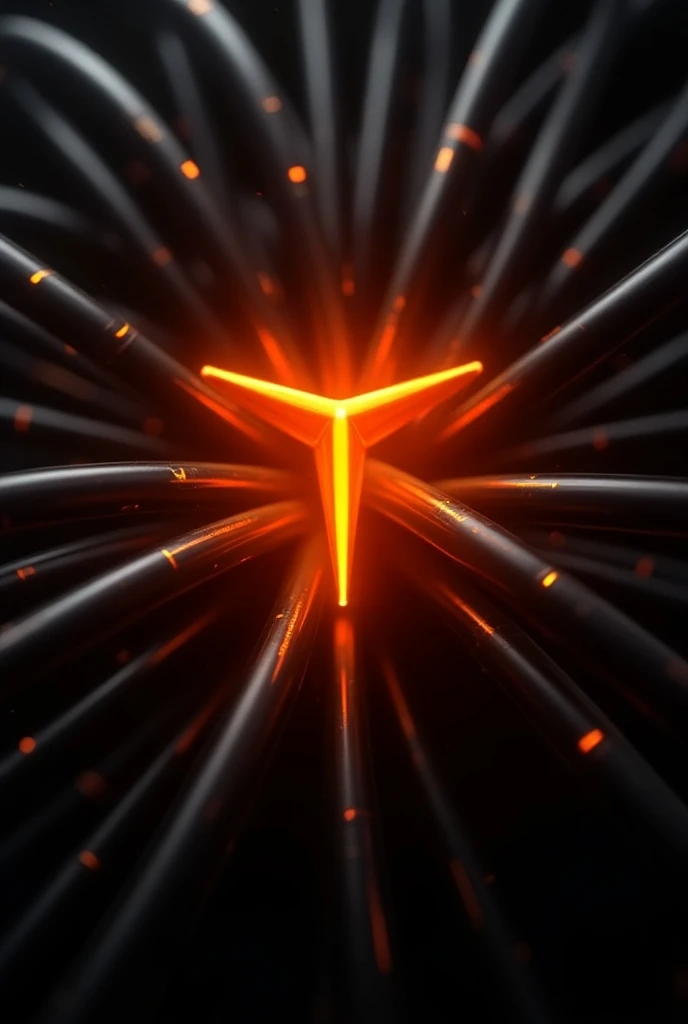 3D orange ray icon in the center and around the black fiber optic cable