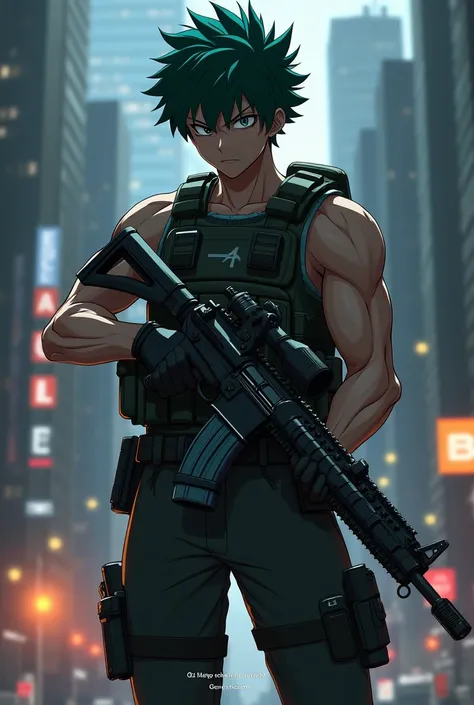 Do Izuku Midoriya in a tactical swat suit
