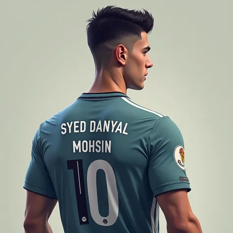 write name (Syed Danyal Mohsin) football player in shirt back side 