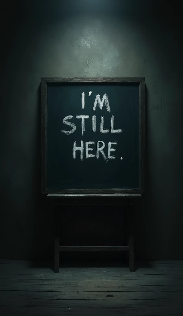 A Im Still Here Written On The Chalkboard At Dark Night room