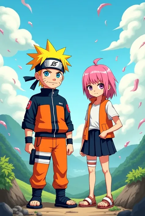 Naruto and sakura in cartoon style 