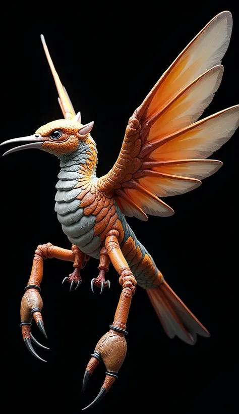 Create a highly detailed hybrid animal species with the body of a Scorpion and the wings of a humingbird. The creature has a muscular build that combines the strength and features of both a humingbird and Scorpion illustration of a majestic  multi-colored,...