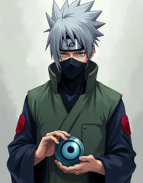 Please create an image of Kakashi-sensei holding a sharinga