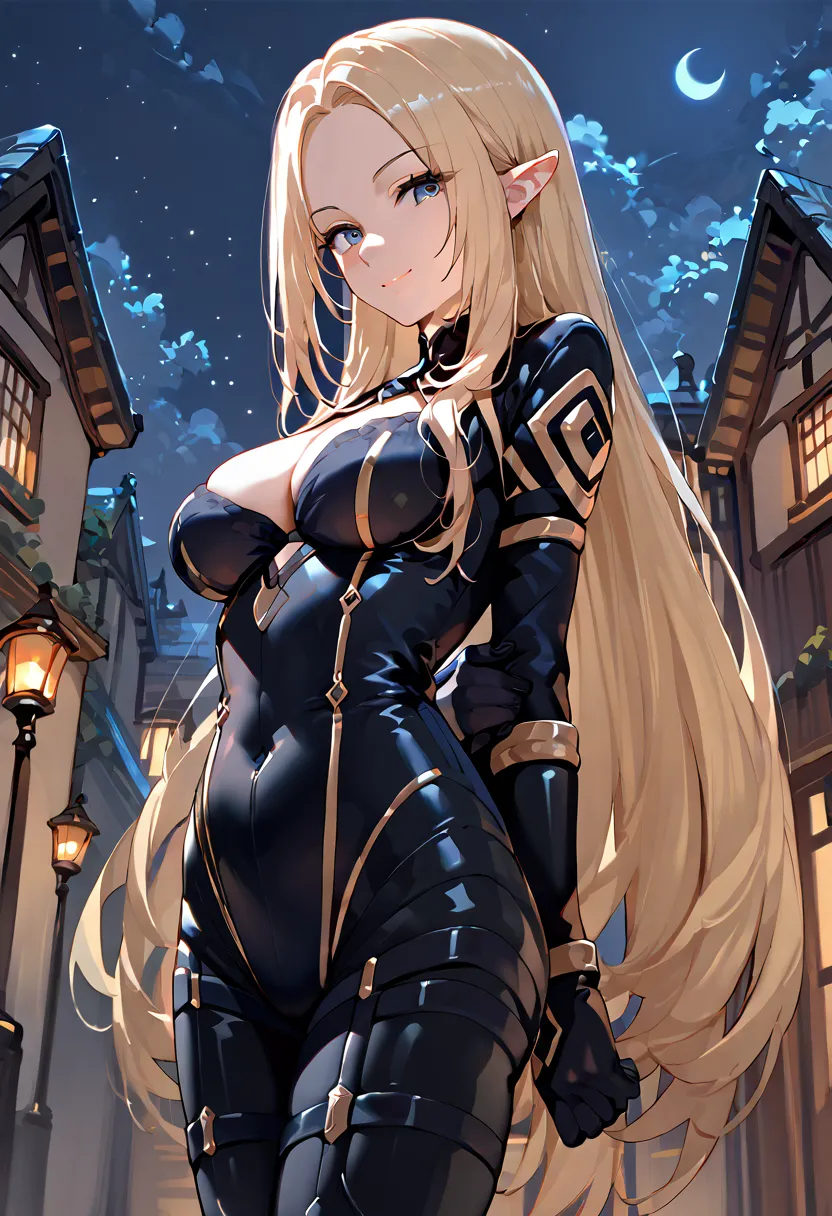 score_9, score_8_up,score_7_up,source_anime,alpha_eminence, 1girl, looking at viewer, black bodysuit, breasts, smile, gloves, ha...