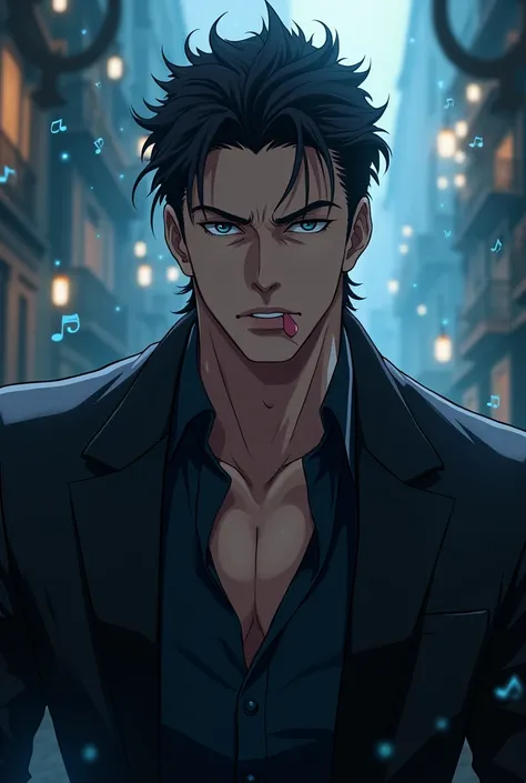 hell、dark、 handsome、 mature man、anime、music、 imaginary、Mysterious、Tongue slurping is anatomically correct, masterpiece,  high resolution on down, accurate, 最高quality,  high detail,  high definition model, 高quality, quality,  very detailed,  Ultra High Defi...