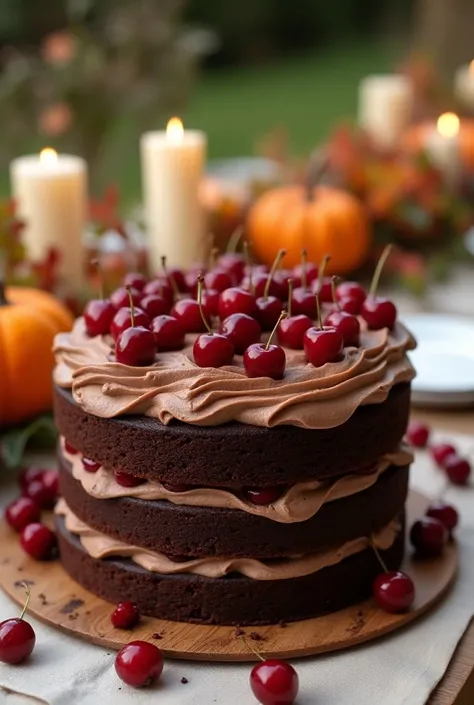 Cherry Chocolate Dream Cake in a outdoor table decoration party for thanksgiving 
Ingredients:
Cake:
1 box chocolate cake mix, 3 large eggs, 1 cup water, ½ cup vegetable oil, 1 can (21 oz) cherry pie filling
Frosting:
1 cup heavy cream, 1 cup semi-sweet ch...