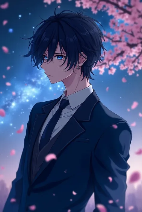 animeのmale、 handsome、 handsome、 hair fluttering like the wind、Overlooking、Black Hair、Indigo eyes、dark、 handsome、 baby face 、male、 psychedelic、Luxury Suits、anime、 imaginary、Mysterious、 anatomically correct, masterpiece,  high resolution on down, accurate, 最...