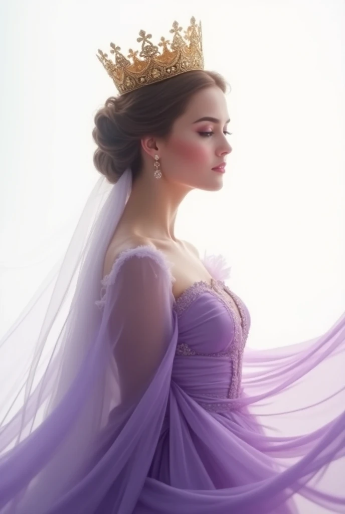 Crowned princess ,  with purple dress and white background