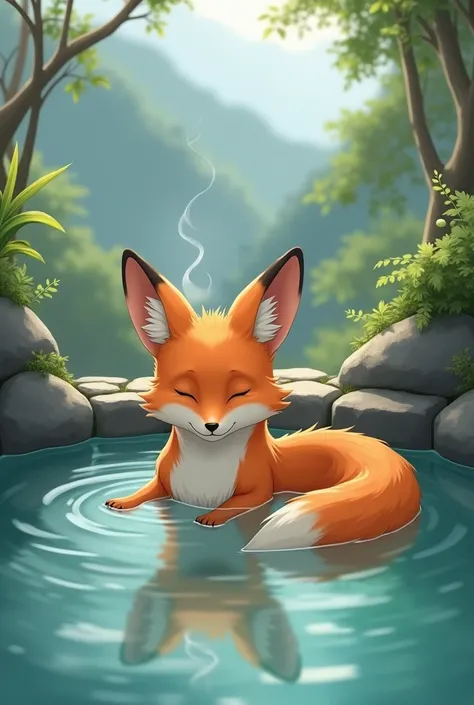 (Furry kemono1.2) humanoid fox 1boy in hot spring