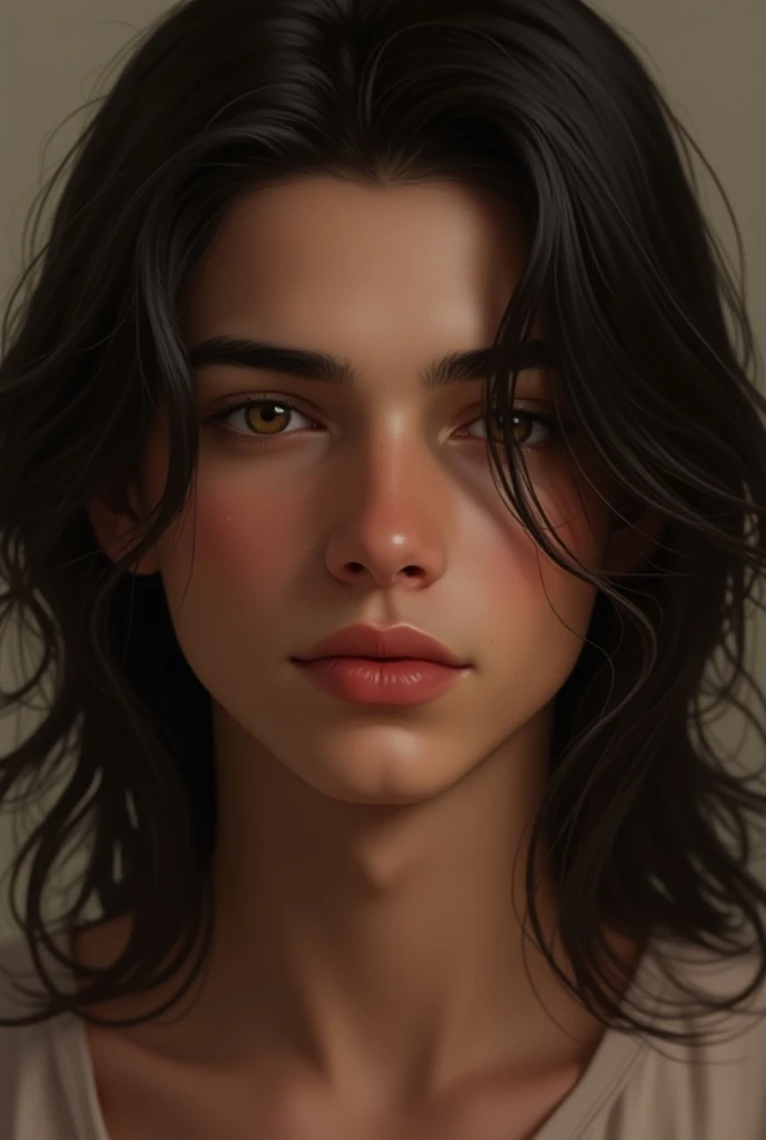 (photorealism:1.2), beautiful 18 years old boy with long hair and brown skin tone 