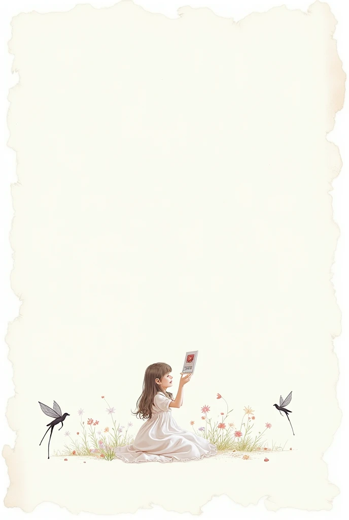 Autumn atmosphere、Create a handwritten logo Black,Background is white、Perfect cartoon、Create a highly realistic digital painting of a long-haired girl, Wearing a white silk dress. Fairies need to be in dynamic poses, Illustrated in the profile, Create a su...