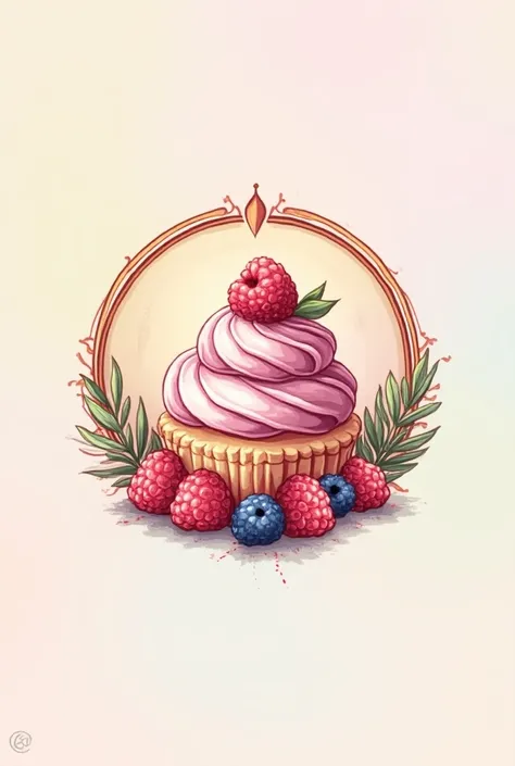 Create a logo for a dessert business with the name Dulce Encanto, that is with pastel colors , colorful, creative, realistic, striking,  that has to do with desserts and pastries , Circular