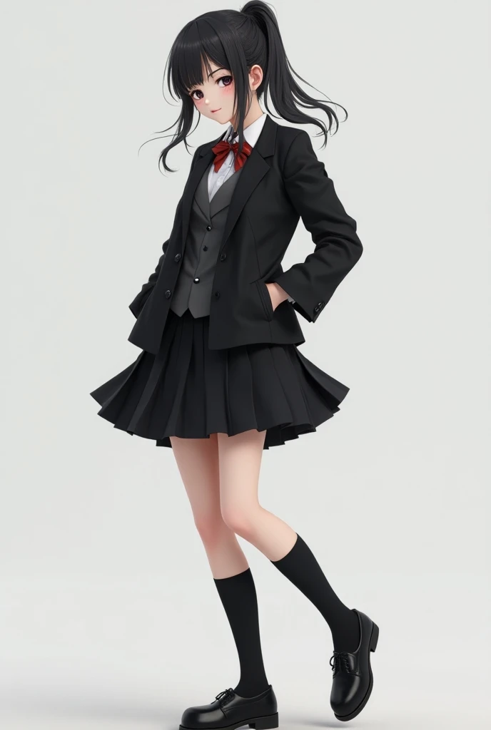 Wearing JK， black over-the-knee socks cover her slender legs ，A pair of small black leather shoes on his feet，Japanese girl with a single ponytail。 The white face is very beautiful and moving，There is a sly smile on his face ，Like a meticulously crafted do...