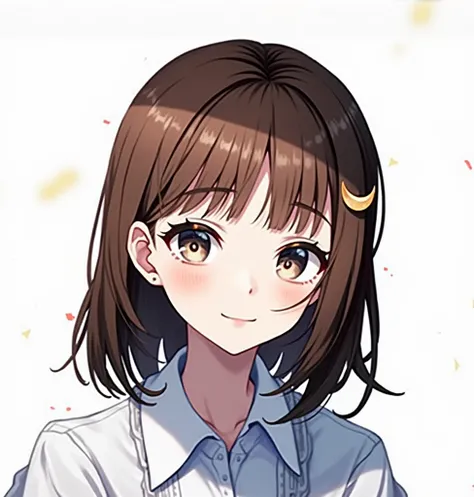 Brown Hair,Bob, Moon Hair Ornament, white shirt 