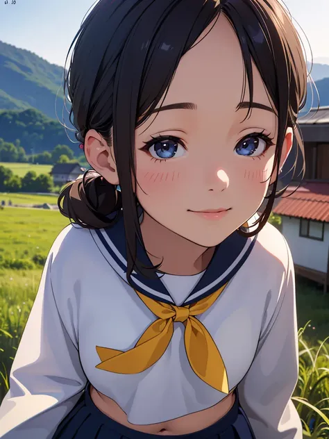 very cute ,Young, elementary school students,{1girl}, Alone, Hairstyle: low ponytail, Black Hair,(best quality,4K,8k, highres icon,masterpiece:1.2),ultra-detailed,(realistic,photorealistic,photo-realistic:1.999),anime,(masterpiece, best quality,ultra-detai...