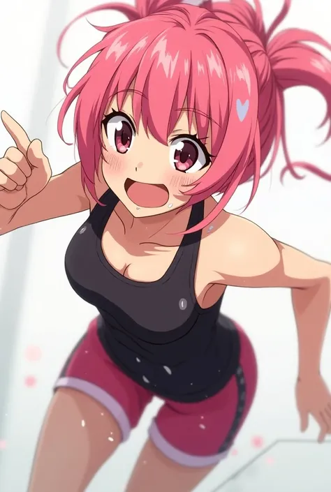 Mitsuri Kanroji from the anime Demon Slayer wearing sweaty sportswear, she is excited 