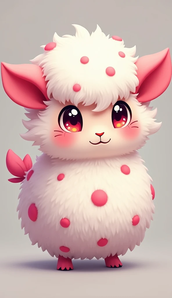 Woolhorn: Appearance: A small creature with fluffy marshmallow pink white fur dotted with bright colored dots. He has large, shiny eyes that change color depending on his mood. The ears resemble flower petals.