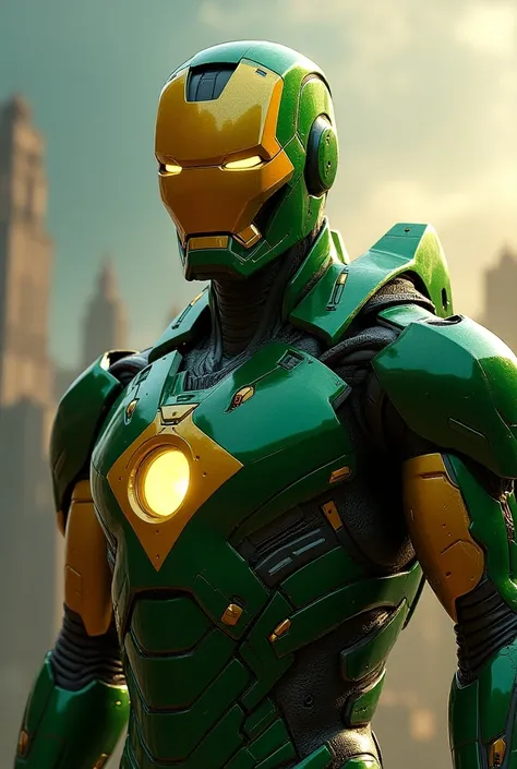 Brazilian Iron Man , Green and yellow and strong realistic at 16:9