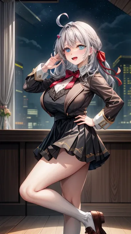 Alisa Kujou, 

(night:1.7), 1  standing at attention, 22 years old,young female,beautiful Finger, beautiful long legs ,beautiful body ,beautiful Nose ,beautiful character design,  perfect eyes, perfect face,

there is an anime girl., 1 , thighs, Alone, (ve...