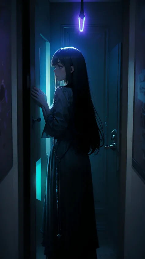 opening the door to a dark fantasy world, extending beyond the door、dazzling fantasy world, overly bright background lighting, t...