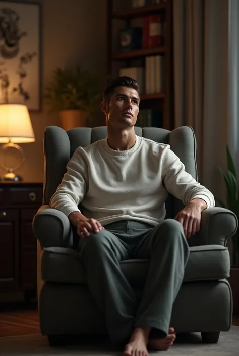 Ronaldo seating in chear in bedroom and talk