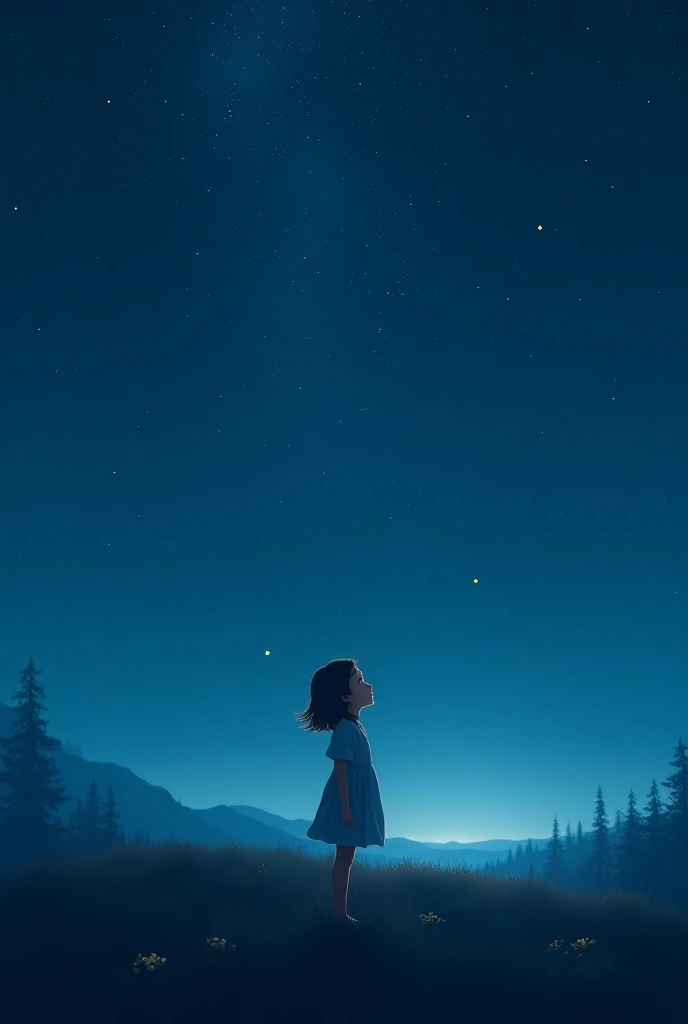 A girl looking at the stars on the hill 

