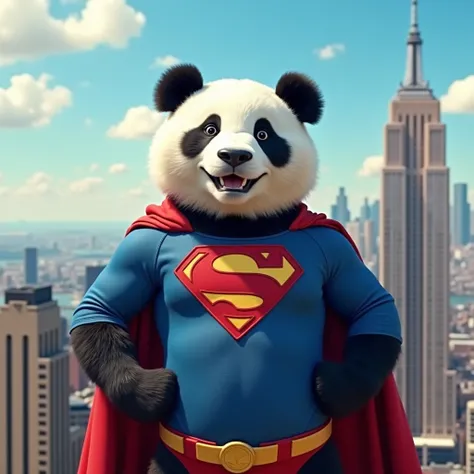 A real panda with superman costume