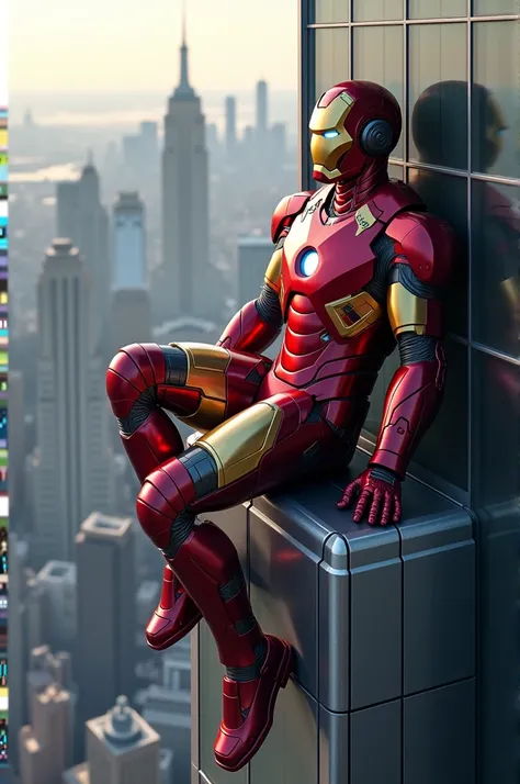  Ironman just chilling on top of the building with wear in headphones 