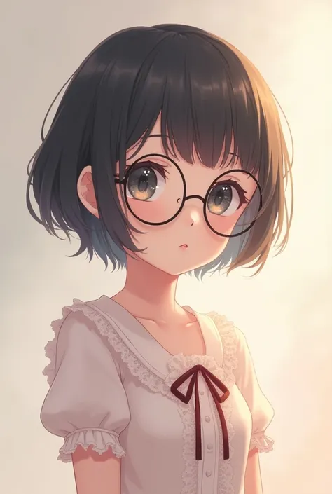 Nude anime girl Lolita with short hair and glasses 