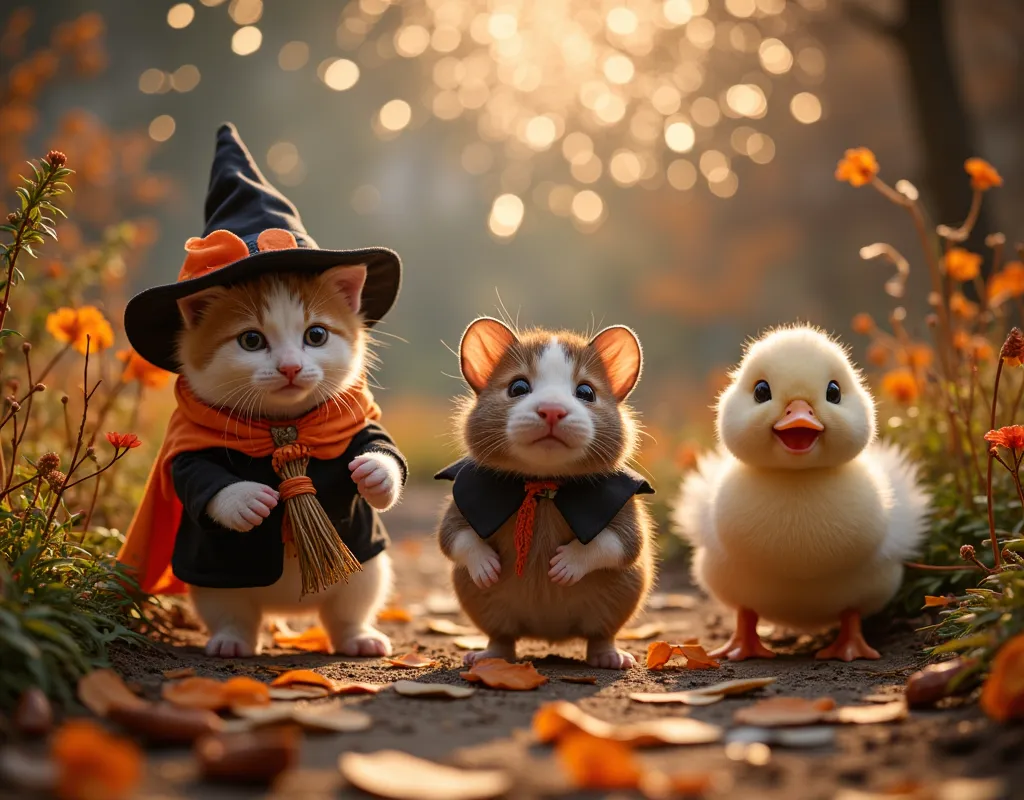 within a secluded garden, hidden from the waking world, lies a secret halloween celebration where adorable animals come together...