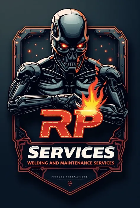  A creative professional logo based on the movie Terminator of a welding company ,that also contains a torch , with the name RP Services with the slogan welding and maintenance services  
