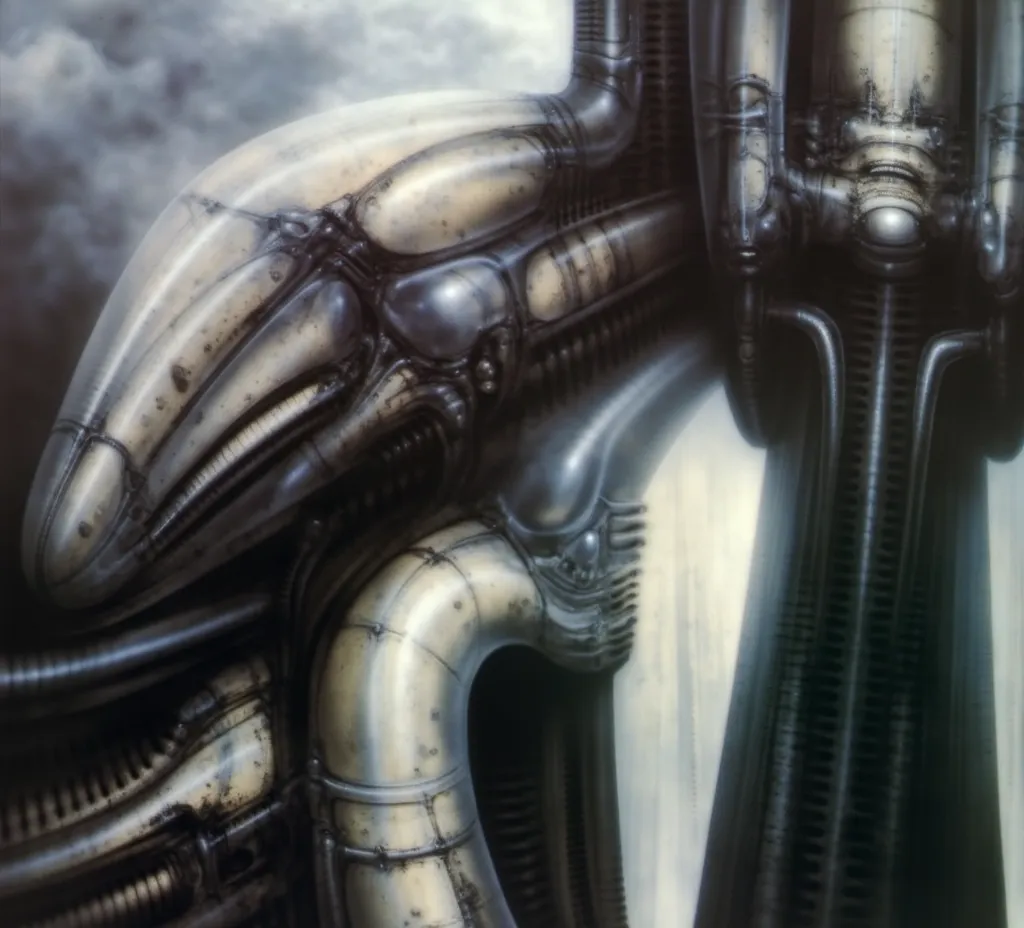 h. r. giger's g1g3r, , giger_style, the image is a detailed view of h.r. giger's \" ny city  \" plate, featuring h r giger's bio...