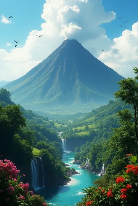 A volcano with nature