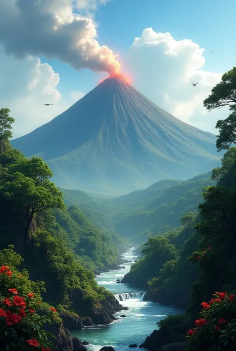 A volcano with nature