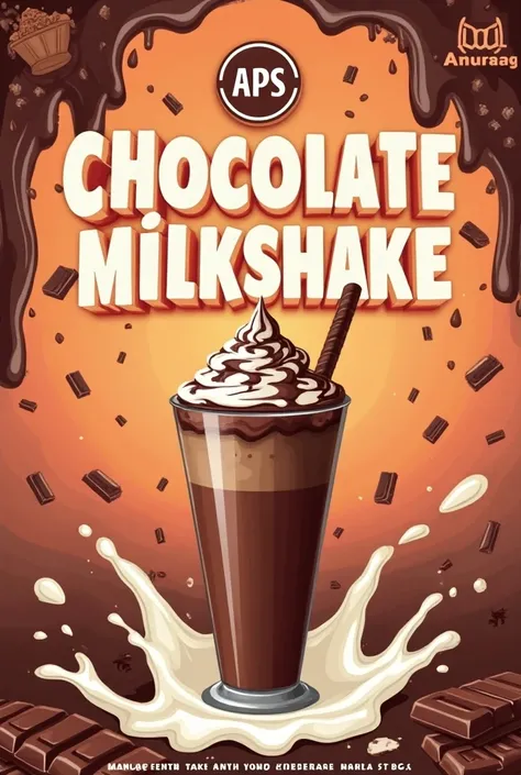 "Create a vibrant and eye-catching poster for a chocolate milkshake stall. The top left corner should have the phrase Shri Ganeshaya Namah in small, subtle lettering. In the center, make the words Chocolate Milkshake bold and prominent, surrounded by rich,...