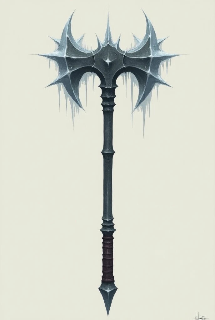 Create a medieval iron club with ice spines in simple 2d illustration , 2d drawing