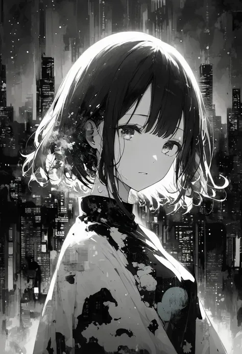 Greatest Masterpiece Black and White Shining World Beautiful Girl Inner Face Melts Into a Dark Tokyo Background Poster Art Inspiring One and Only Beautiful 32k