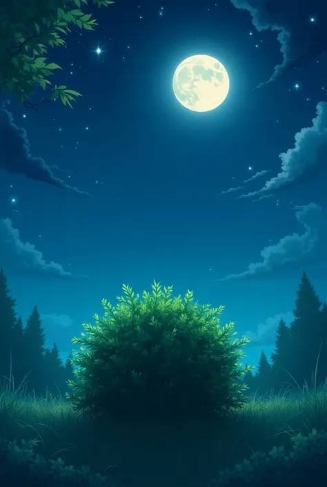 Green bush at night background, anime style 