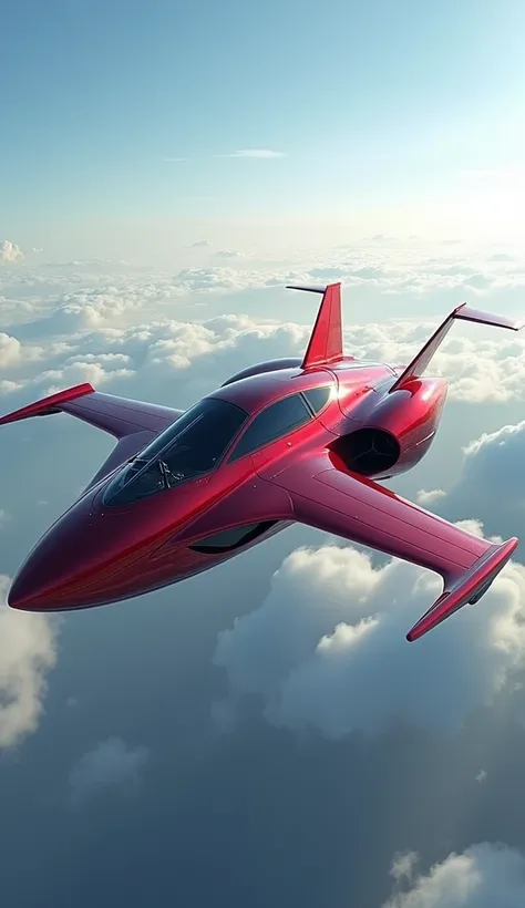 A red lambo and fighter jet hybrid image in sky