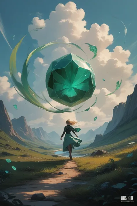 wide shot of (green gemstone:0.7), (wind:1.0), concept art