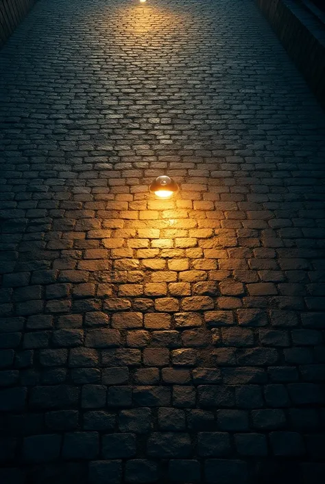 Picture of cobblestone pavement seen from above with lighting in the center