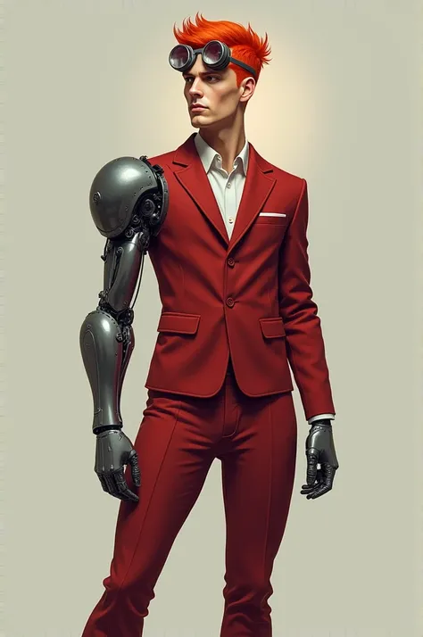 I want a man with red hair, a mechanical arm, a red suit and a scientists glasses in his hair.