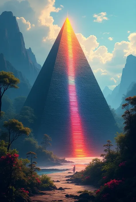 A two-sided pyramid .  And make a color gradient on each step of the pyramid. Very wild the environment.